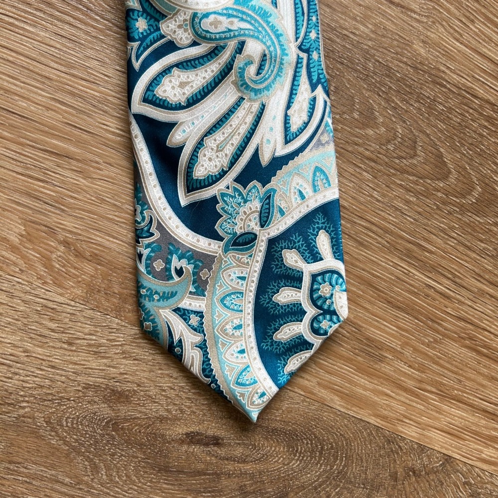 Countess Mara Mens Silk Tie Teal Blue Paisley Formal Business Necktie